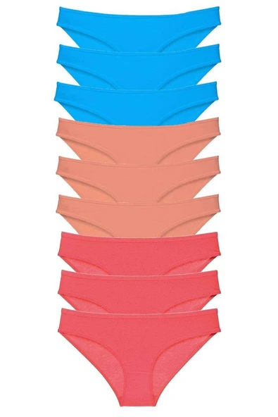 9 adet Süper Eko Set Likralı Kadın Slip Külot Pudra Fuşya Mavi ürün görseli 1