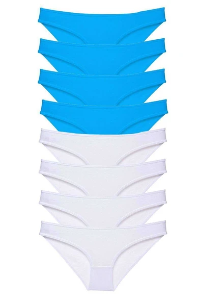 8 adet Süper Eko Set Likralı Kadın Slip Külot Beyaz ve Mavi ürün görseli 1