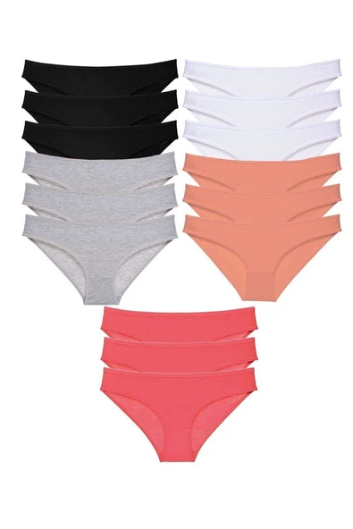 15 adet Süper Eko Set Likralı Kadın Slip Külot Siyah Gri Beyaz Pudra Fuşya ürün görseli 1