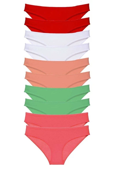 10 adet Süper Eko Set Likralı Kadın Slip Külot Kırmızı Beyaz Pudra Yeşil Fuşya ürün görseli 1