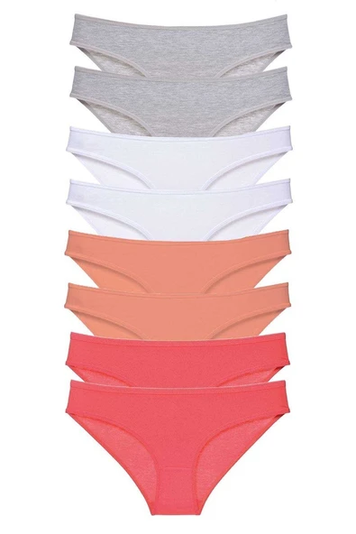 8 adet Süper Eko Set Likralı Kadın Slip Külot Gri Beyaz Pudra Fuşya ürün görseli 1