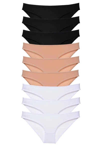 9 adet Süper Eko Set Likralı Kadın Slip Külot Siyah Ten Beyaz ürün görseli 1