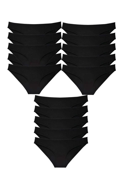 15 adet Süper Eko Set Likralı Kadın Slip Külot Siyah ürün görseli 1