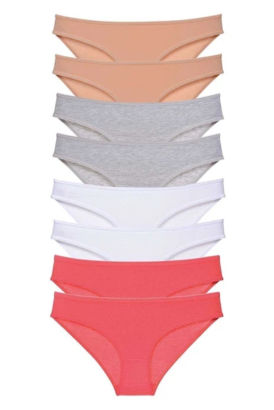 8 adet Süper Eko Set Likralı Kadın Slip Külot Ten Gri Beyaz Fuşya ürün görseli 1