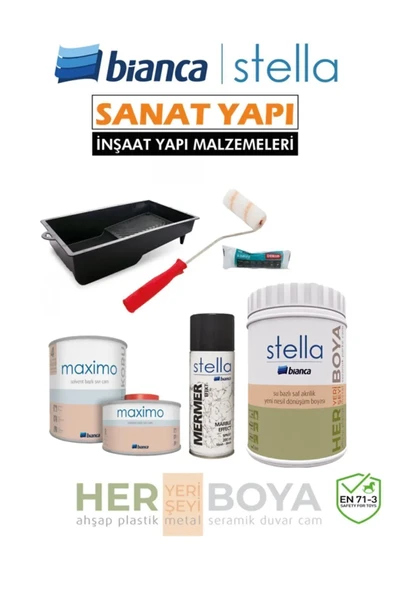 Stella Set 1 Lt - Beyaz Boya + Siyah Mermer Effekt Sprey + Maximo Sıvı Cam Parlak ürün görseli 1