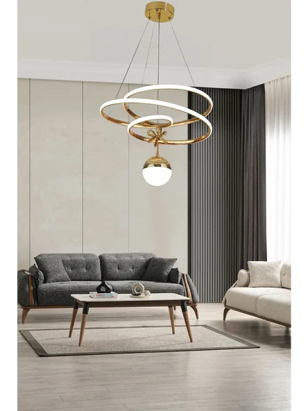 Eylül XL Boy Tek Toplu Gold Sarkıt Led Avize 3 Renk Işık Kumandasız ürün görseli 1