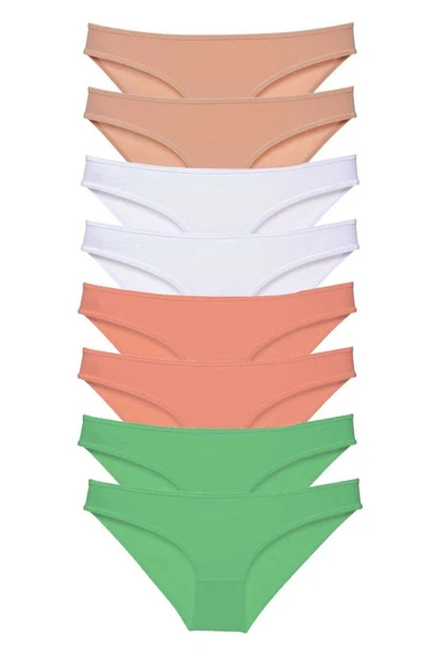 8 adet Süper Eko Set Likralı Kadın Slip Külot Ten Beyaz Pudra Yeşil ürün görseli 1