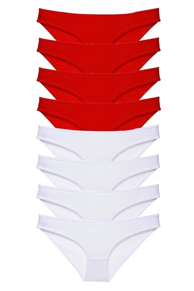 8 adet Süper Eko Set Likralı Kadın Slip Külot Kırmızı Beyaz ürün görseli 1
