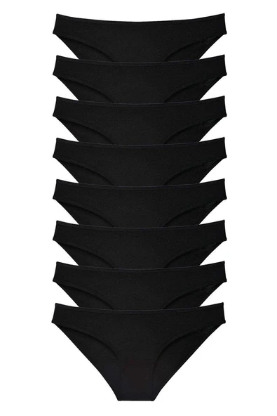 8 adet Süper Eko Set Likralı Kadın Slip Külot Siyah ürün görseli 1