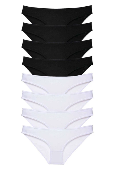 8 adet Süper Eko Set Likralı Kadın Slip Külot Siyah Beyaz ürün görseli 1