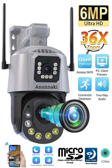 PTTAVM: 4K WiFi Güvenlik Kamerası – 36x Optik Zoom, Çift Lens