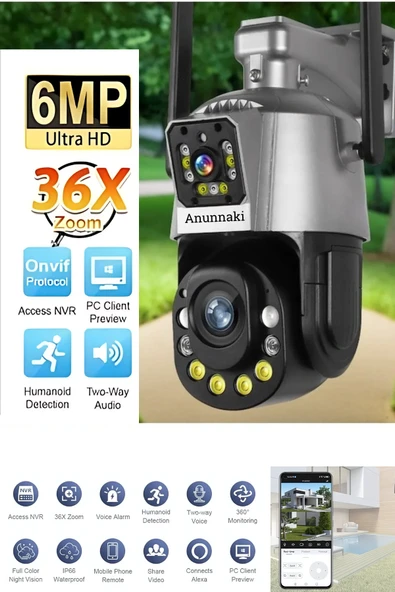 PTTAVM: 4K WiFi Güvenlik Kamerası – 36x Optik Zoom, Çift Lens