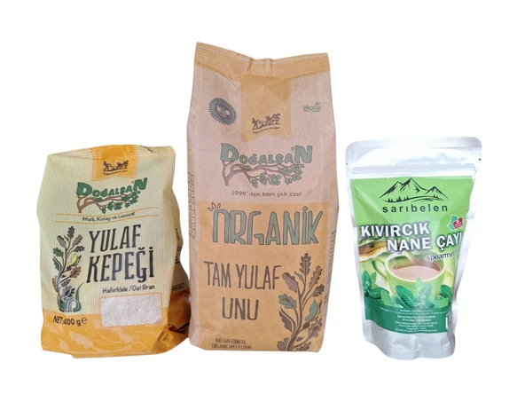 Doğalsan Yulaf kepeği 400 gr + yulaf unu 1kg +kıvırcık nane çayı doğal sağlık seti ürün görseli 1