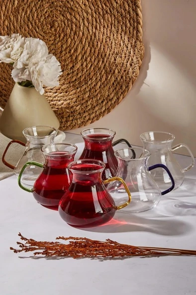 Perotti Ehl-i Keyf Renkli 6'lı Borosilikat Cam Çay Bardağı Seti 200ml 16013 ürün görseli 1