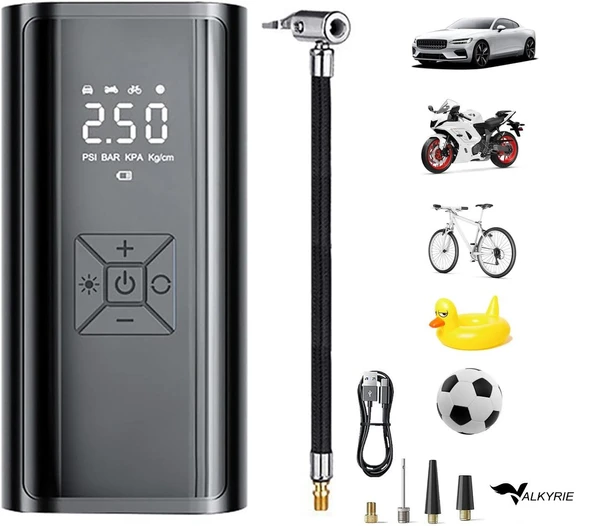 Valkyrie 100W 6000mAh Şarjlı Araba Lastik Hava Pompası LED Işıklı Çok Amaçlı Bisiklet Yatak Top Pompası ürün görseli 1