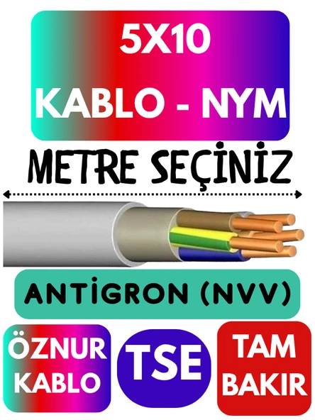 Öznur 5X10 ANTİGRON (NYM) Kablo (Gri) Metre Seçenekli ürün görseli 1