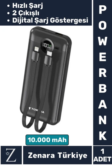Kompakt Kamp Piknik Taşınabilir Şarj 2 Çıkış Dijital Şarj Göstergeli Hızlı Şarj 10.000 mAh POWERBANK ürün görseli 1