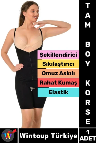 Özel Model Karın Bel Toparlayan Sıkılaştıran Çıkarılabilir Askılı Fermuarlı Ağraflı TAM BOY KORSE ürün görseli 1