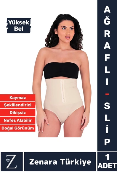 Gündelik Doğal Görünüm Vücut Beden Küçülten Toparlayan Yüksek Bel Ağraflı Slip Korseli TAYT ürün görseli 1