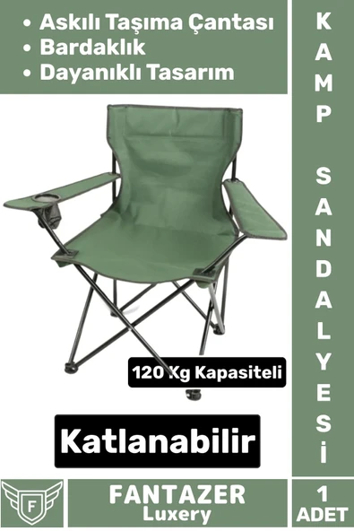Dayanıklı Askılı Taşıma Çantalı Bardaklık Yeri 120 Kg Kapasiteli Katlanabilir Piknik Kamp Sandalyesi ürün görseli 1