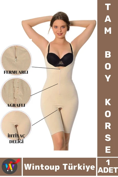 Özel Model Karın Bel Toparlayan Sıkılaştıran Çıkarılabilir Askılı Fermuarlı Ağraflı TAM BOY KORSE ürün görseli 1