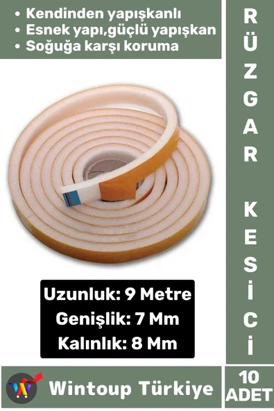 Premium Yapışkanlı Pencere İzolasyon Bantı Rüzgar Soğuk Kesici Cam Yalıtım Süngeri 9 Metre X 10 Adet ürün görseli 1