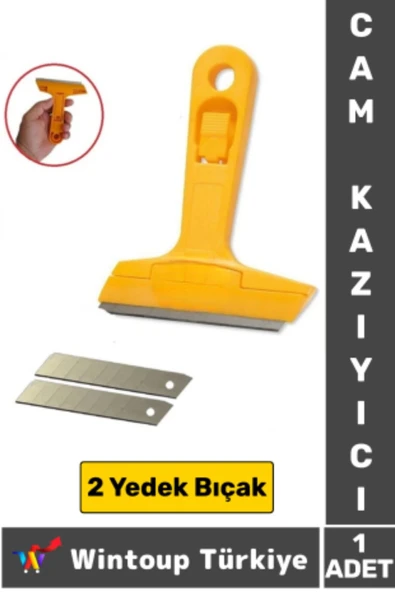 Ergonomik Keskin Çok Amaçlı Yer Buz Cam İnşaat Kalıntı Silikon Tortu Kazıyıcı 2 Yedek Bıçak Hediyeli ürün görseli 1