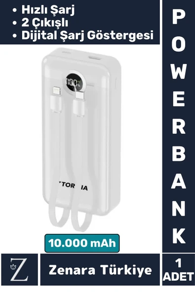 Kompakt Kamp Piknik Taşınabilir Şarj 2 Çıkış Dijital Şarj Göstergeli Hızlı Şarj 10.000 mAh POWERBANK ürün görseli 1