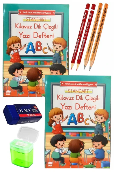 Kılavuz Dik Çizgili Güzel Yazı Defteri A4 Büyük Boy Fatih Kırmızı ve Siyah Jumbo Kurşun Kalem Sınav Silgisi Kalemtraş ürün görseli 1