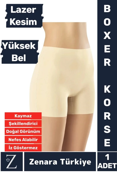 İç Göstermez Kaymaz Vücut Şekillendiren Sıkılaştıran Toparlayan LAZER KESİM Yüksek Bel Boxer Korse ürün görseli 1