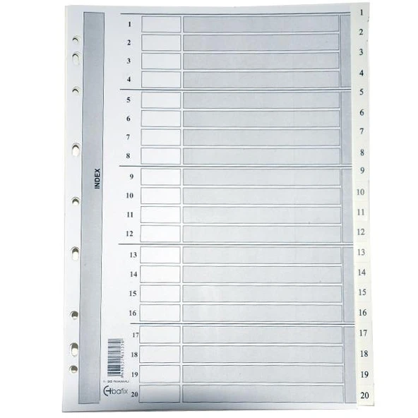 Bafix Seperatör 1-20 Rakamlı Karton A4 (15 Li Paket) ürün görseli 1
