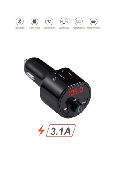 G10 PD Şarj Özellikli Dijital Göstergeli Bluetooth Fm Transmitter Siyah ürün görseli 1