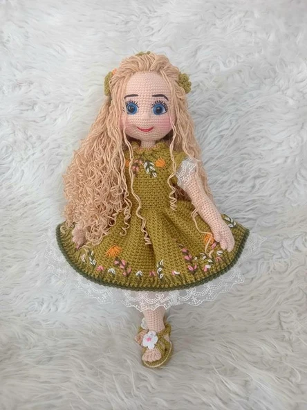 Sarı Saçlı Fıstık Yeşili Yaz Güzeli Bebek Amigurumi Organik Oyuncak ürün görseli 1