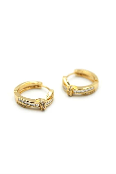 Taşlı Halka Küpe - Altın ürün görseli 1