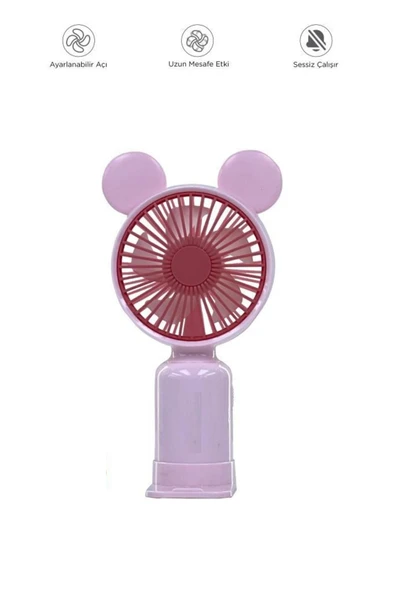 F-12 Mini Taşınabilir Fan Şarjlı 2 Kademeli Ledli Ayıcık Kulak Vantilatör Klima Soğutucu ürün görseli 1
