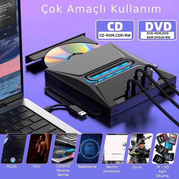 PTTAVM: Valkyrie USB 3.0 Harici External CD DVD Okuyucu Yazıcı LED