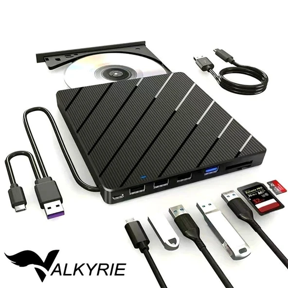 Valkyrie 8in1 Harici Cd Dvd Okuma Yazma Usb 3.0 Hub Çok Amaçlı