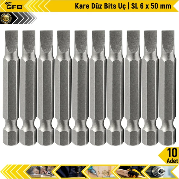 Gfb Kare Düz Bits Uç | Sl 6 X 50 Mm | 10 Adet ürün görseli 1