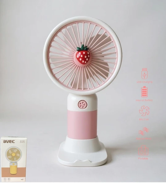 Avec USB Şarjlı El Fanı I Mini Taşınabilir Fan I Yaz Serinleticisi I Vantilatör I Telefon Standlı Pembe ürün görseli 1