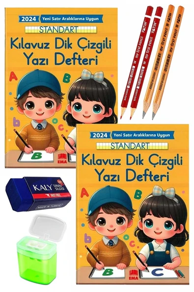 Kılavuz Dik Çizgili Güzel Yazı Defteri Orta Boy Fatih Kırmızı ve Siyah Jumbo Kurşun Kalem Sınav Silgisi Kalemtraş Defter ürün görseli 1