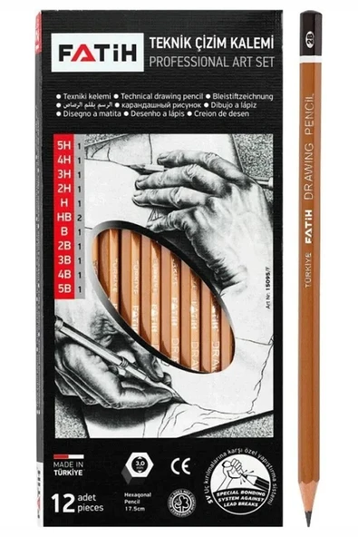 Teknik Çizim Kalemi 12 li 1 Paket Fatih Dereceli Kalem Seti Profesyonel Set Eskiz Karakalem Yumuşak Ve Sert Uçlu ürün görseli 1