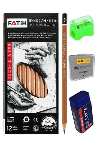 Teknik Çizim Kalemi 12 li 1 Paket Fatih Dereceli Kalem Seti Kalemtraş Hamur Silgi Eskiz Karakalem Yumuşak Ve Sert Uçlu ürün görseli 1
