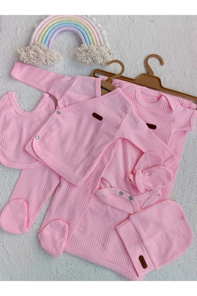 Kız Bebek YENİ DOĞAN Natural 7 Parça Pembe Hastane Çıkışı Zıbın Seti ürün görseli 1