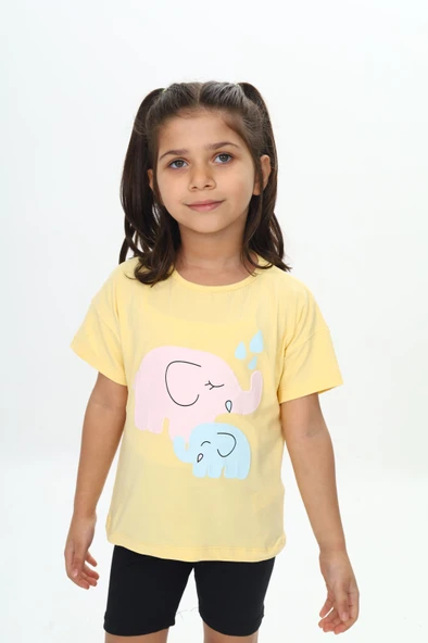 Toontoy Kız Çocuk Fil Baskılı Tişört ürün görseli 1