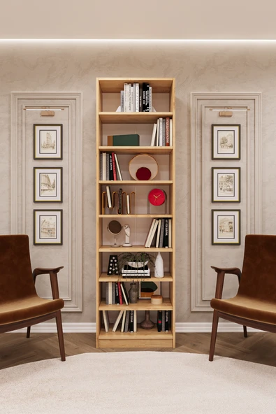 Lüks Meşe 8 Raflı Ayarlanabilir Ev Ofis Kitaplık %100 MDF Modern Kitaplık K02 ürün görseli 1