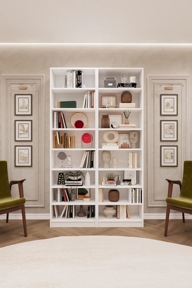Lüks 16 Raflı Ayarlanabilir Ev Ofis Kitaplık %100 MDF Dekoratif Kütüphane Kitaplık K09 ürün görseli 1