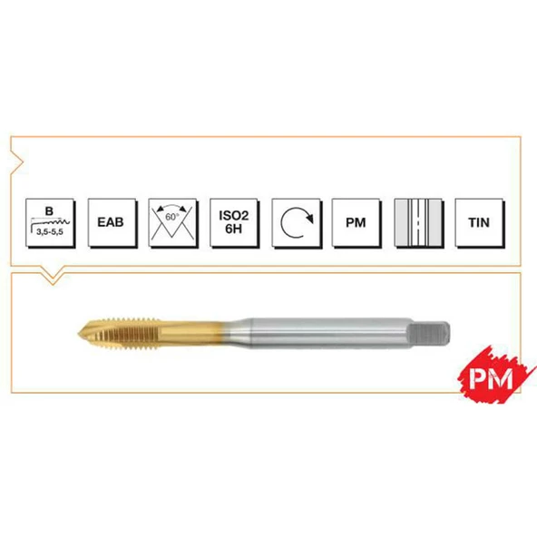 Makina Takım M6 HSSE DIN371/B Tın Kaplamalı Venüs Makine Kılavuzu - MTE B10802000600 ürün görseli 1