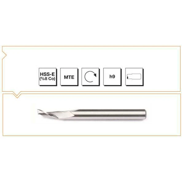 Makina Takım 8X8X120 HSS-E (%8Co) MTE Normu Tek Ağızlı Alüminyum Freze - MTE B00276510800 ürün görseli 1