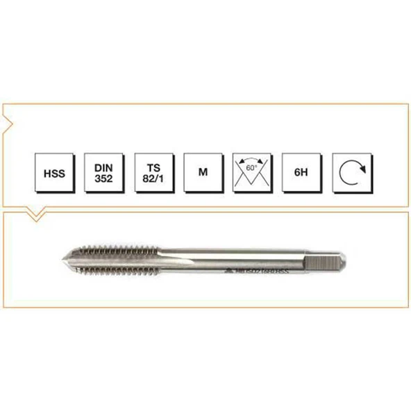Makina Takım M8 HSS DIN 352 Metrik Normal Vidalı Kılavuz - Son - MTE B00104040800 ürün görseli 1