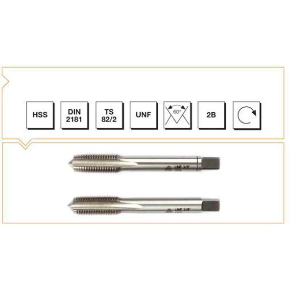 Makina Takım 3/8X24 HSS DIN 2181 USA İnce Vidalı 2'li Takım Kılavuzu UNF - MTE B00102060952 ürün görseli 1
